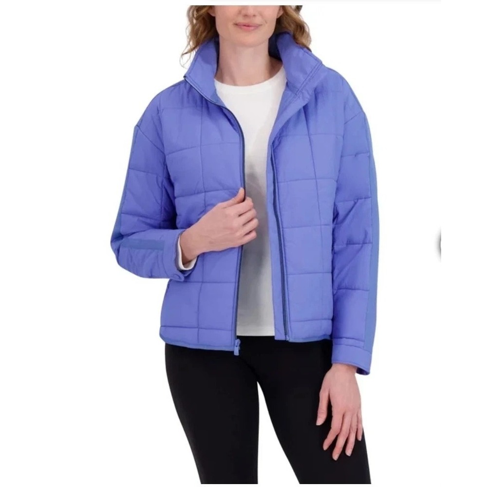Roxy Womens Quilted Jacket Blue Full Zip Mock Neck Puffer Coat Large